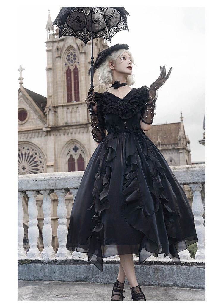 Floating Song Irregular ruffle V-neck dress