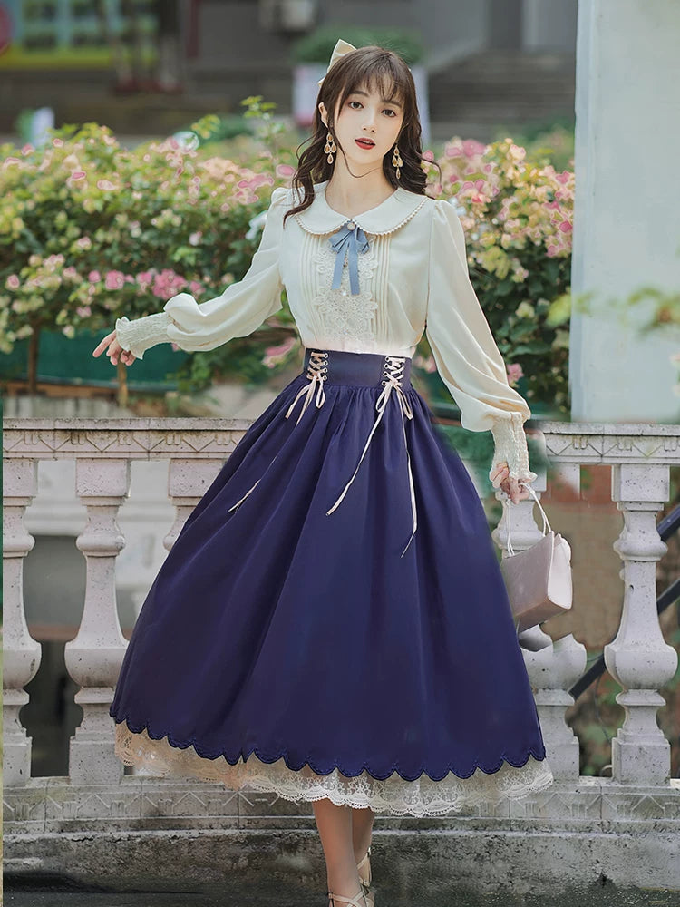お嬢様風レトロクラシカルセットアップ 【長袖タイプ】 全8色