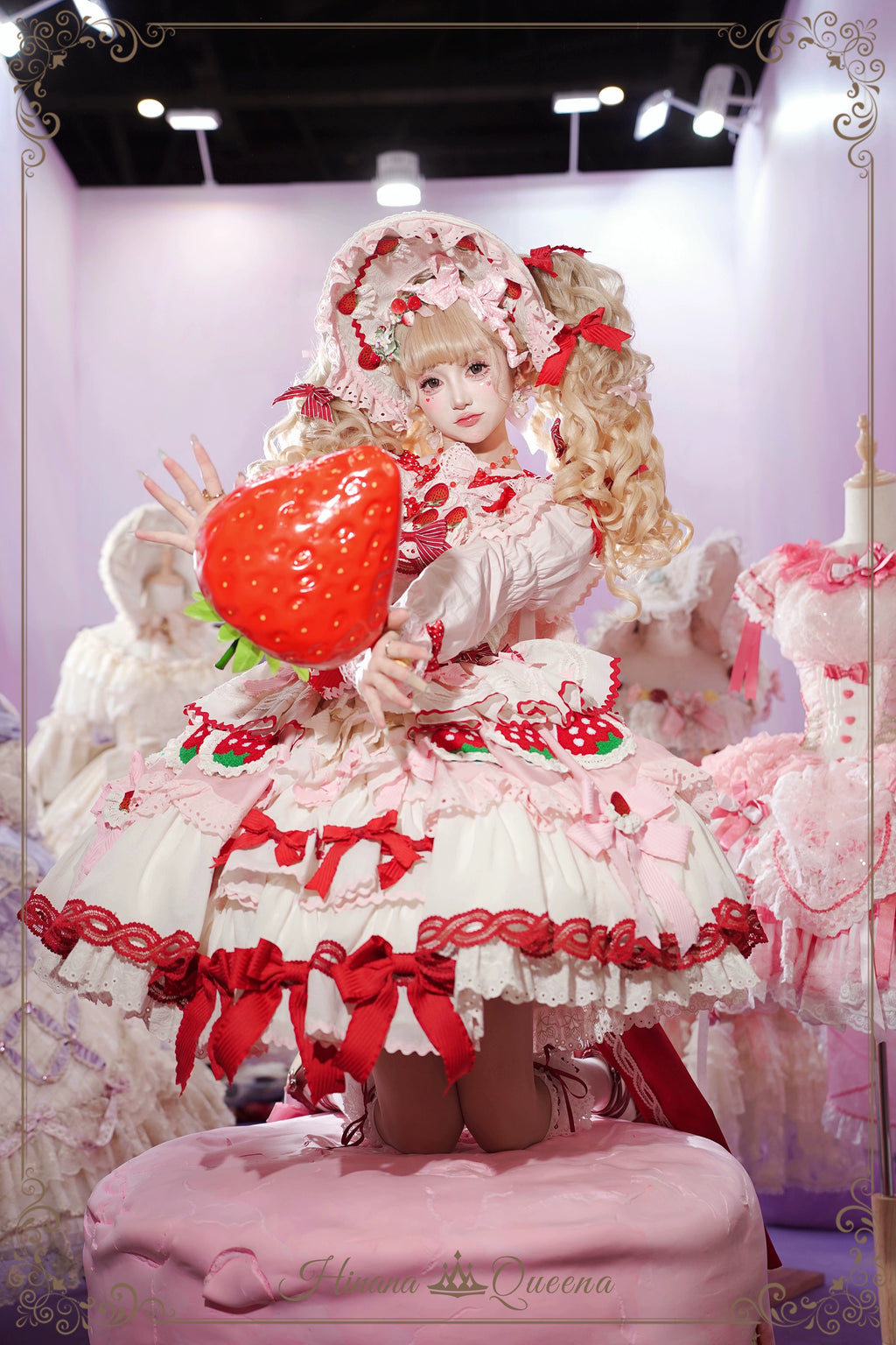 Strawberry Party リボンとフリルのデコレーションドレス・ノースリーブタイプ