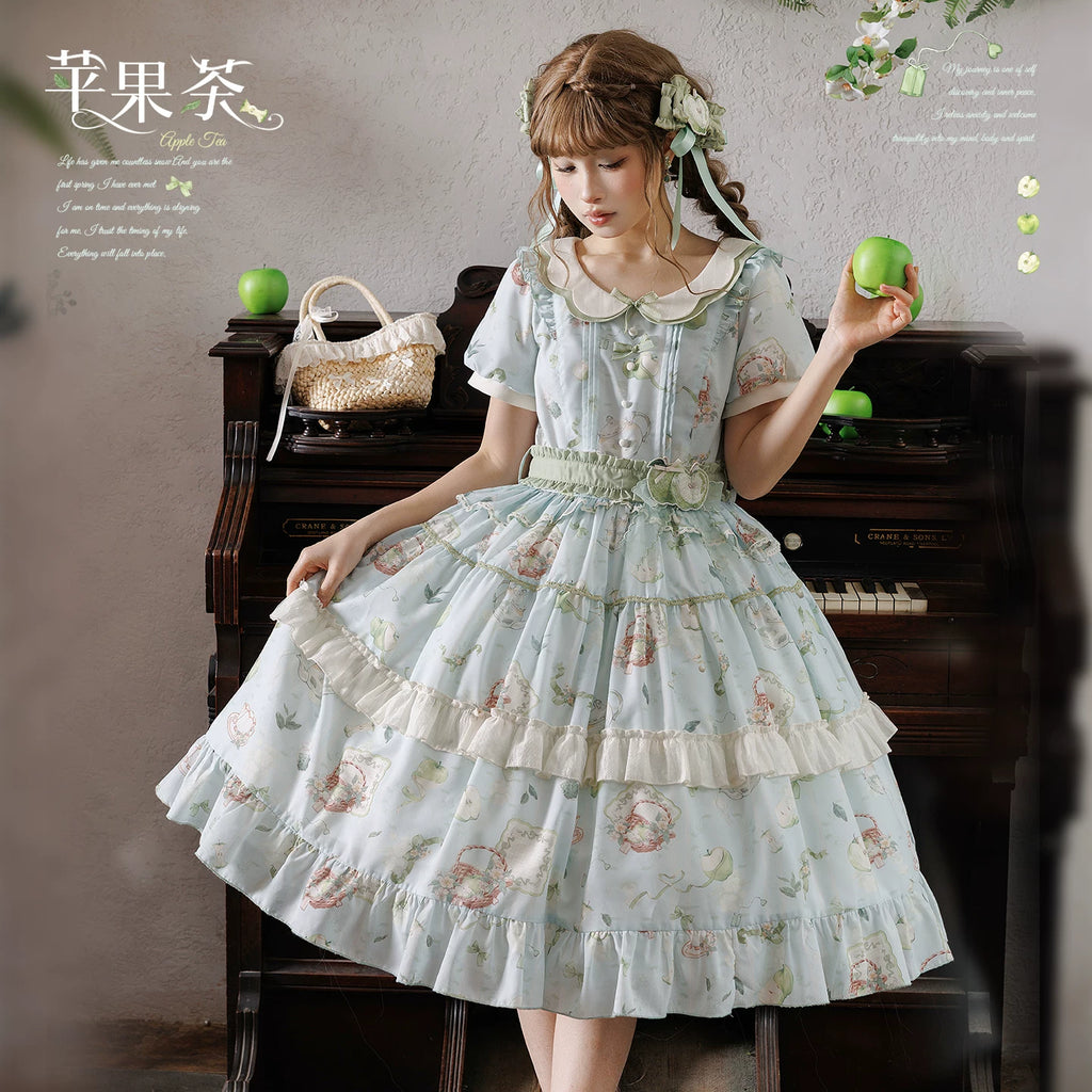 【受注予約9/2まで】Natural Apple Tea ガーデンワンピース・ブルーグリーン