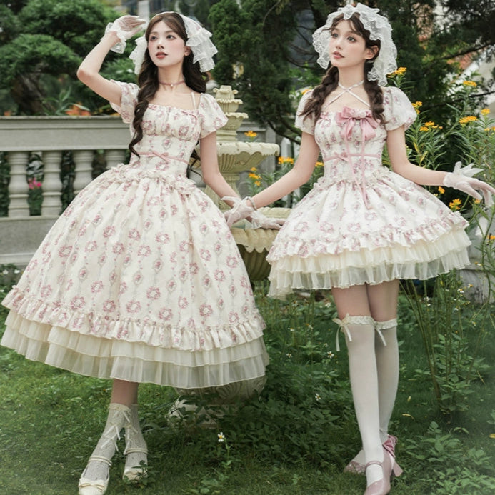 雨上がりの薔薇 プリントワンピース・ロング丈