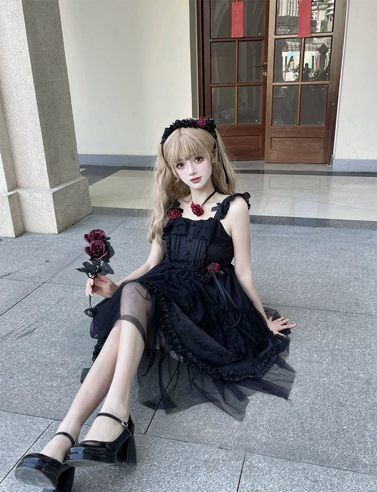 Luna and dawn 薔薇とリボンのチュールジャンパースカート