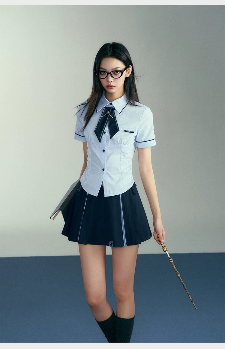 [Pre-order] Hogwarts School of Witchcraft and Wizardry Lined Waist Shaved Short Sleeve Blouse