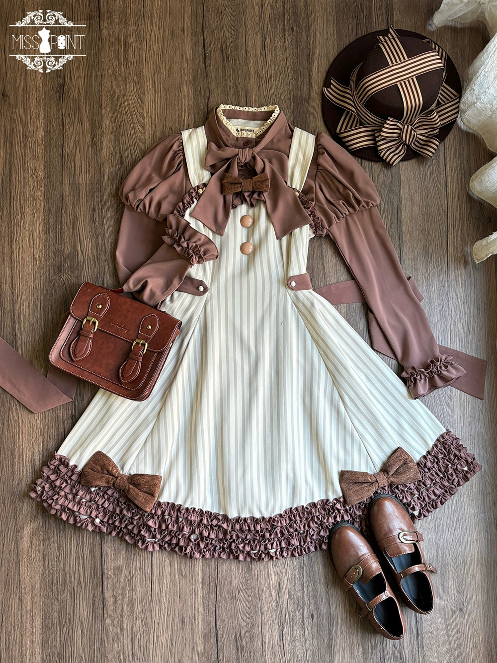 【予約販売】Classic Chocolat Stripe ストライプジャンパースカート・ショート丈