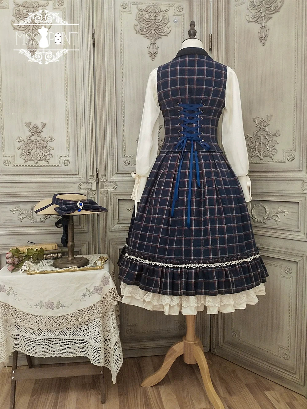 British Classical Lolita Warm Check High Waist Skirt