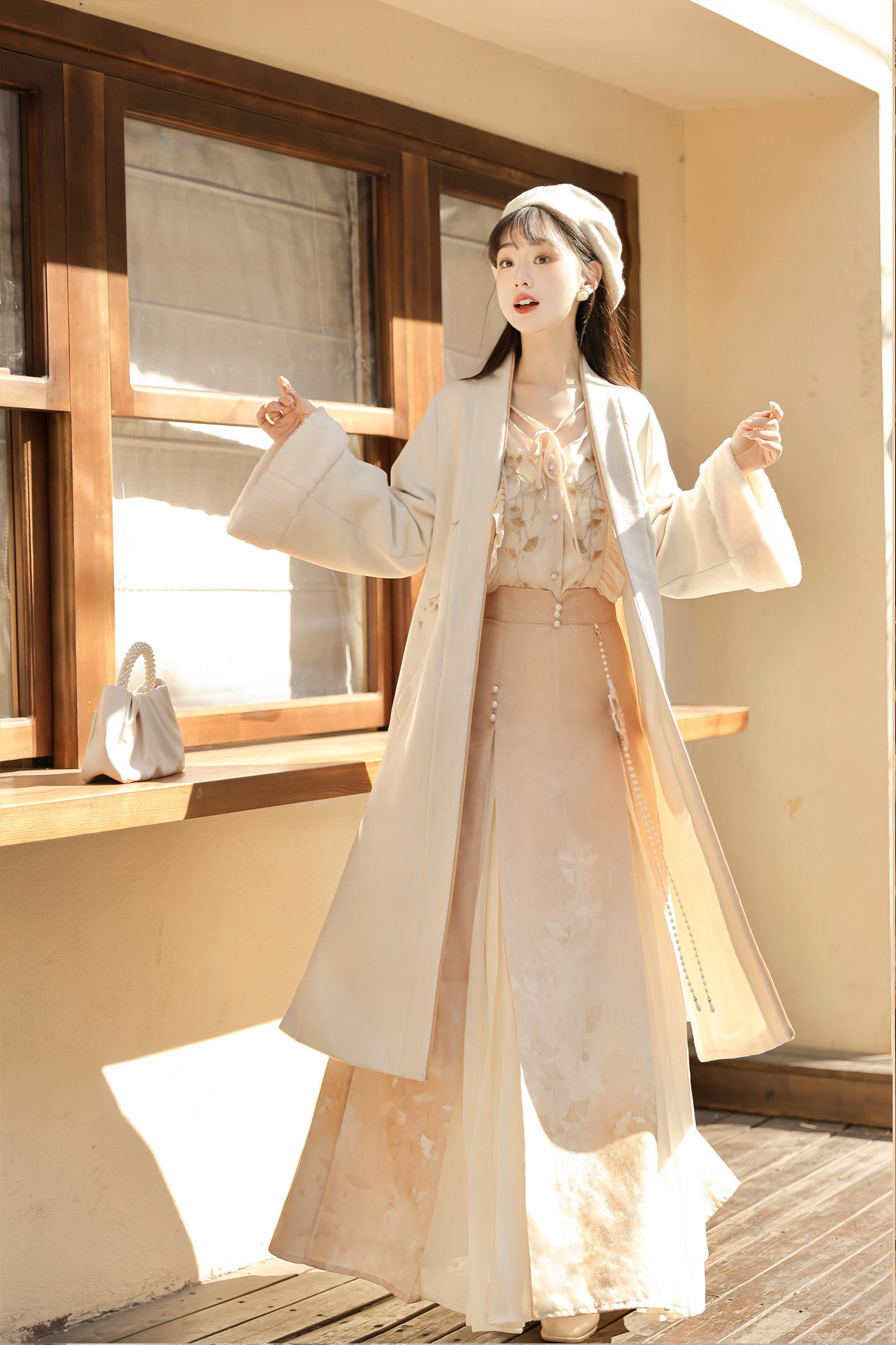 Late Autumn Forest Ginkgo Embroidered Long Coat