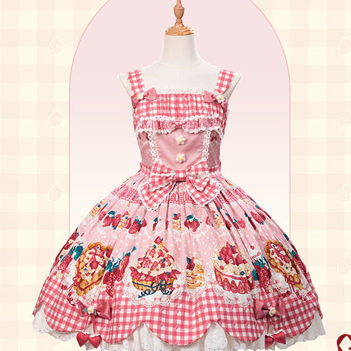 【受注予約11/18まで】Strawberry Cake Guide プリントジャンパースカート