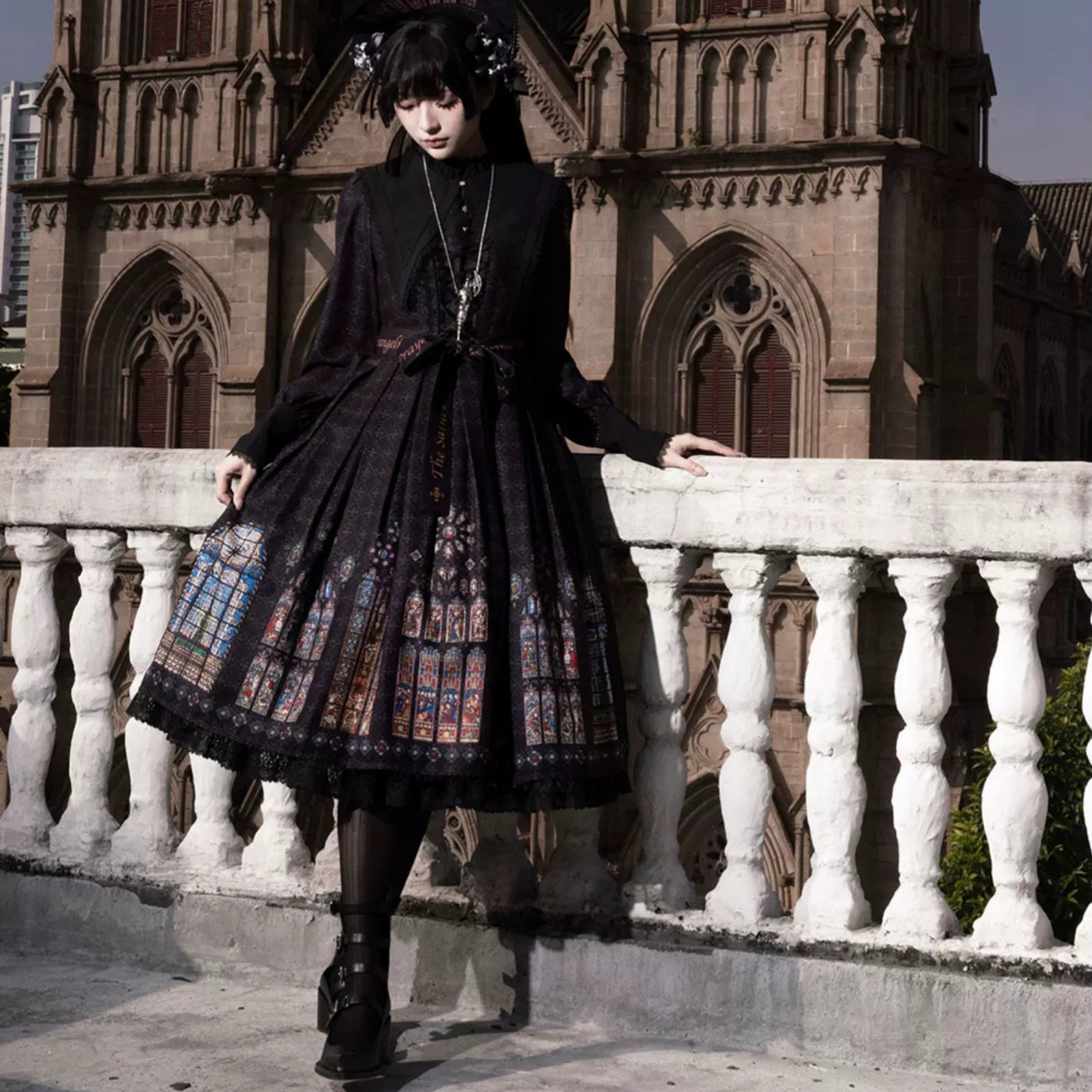 The Holy Cross 付け襟付きワンピース・ロング丈