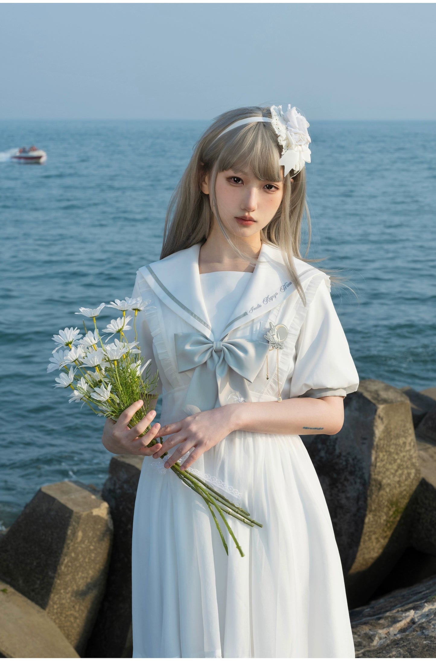 Blue Sea and Bright Moon Sailor Collar Dress