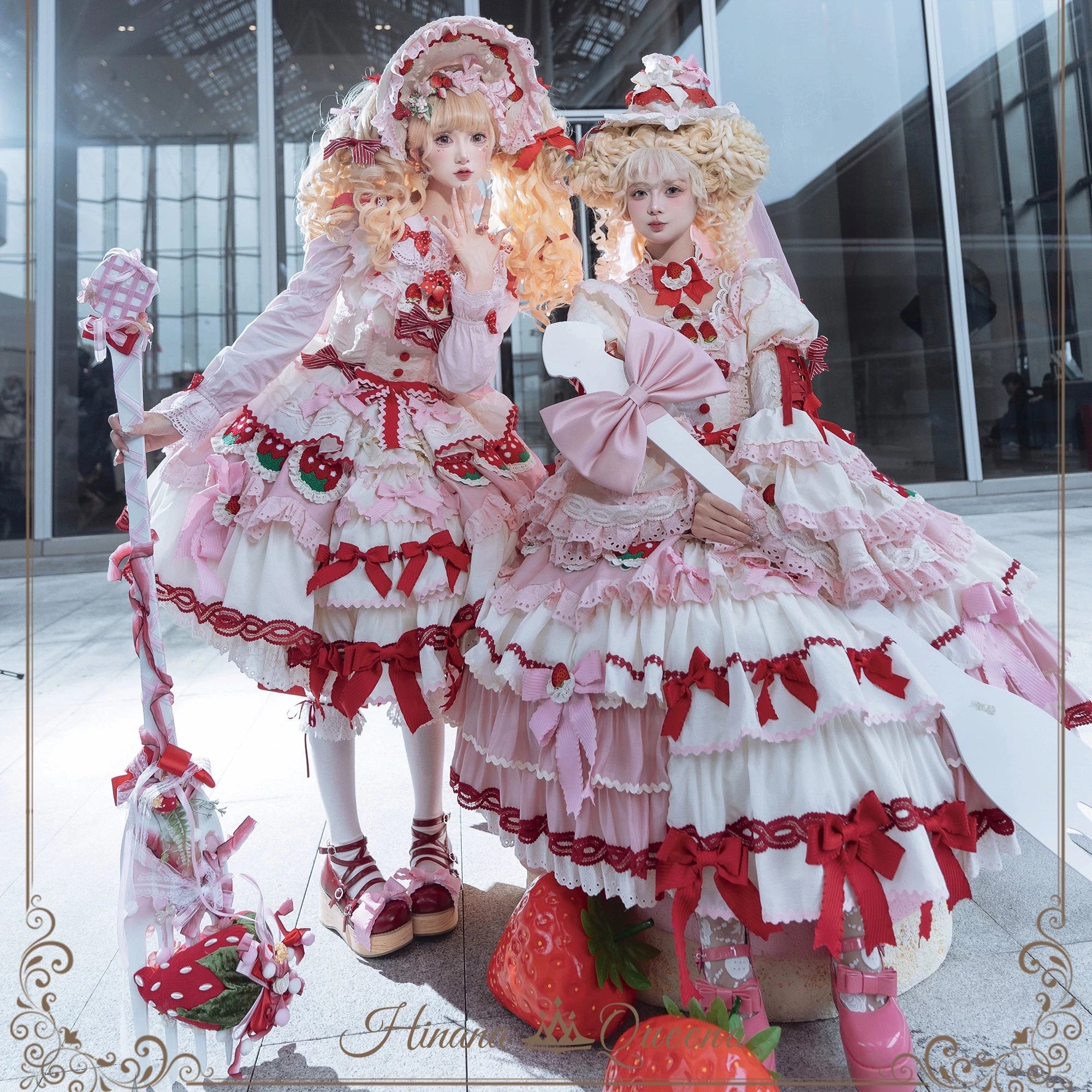 Strawberry Party リボンとフリルのデコレーションドレス・ノースリーブタイプ