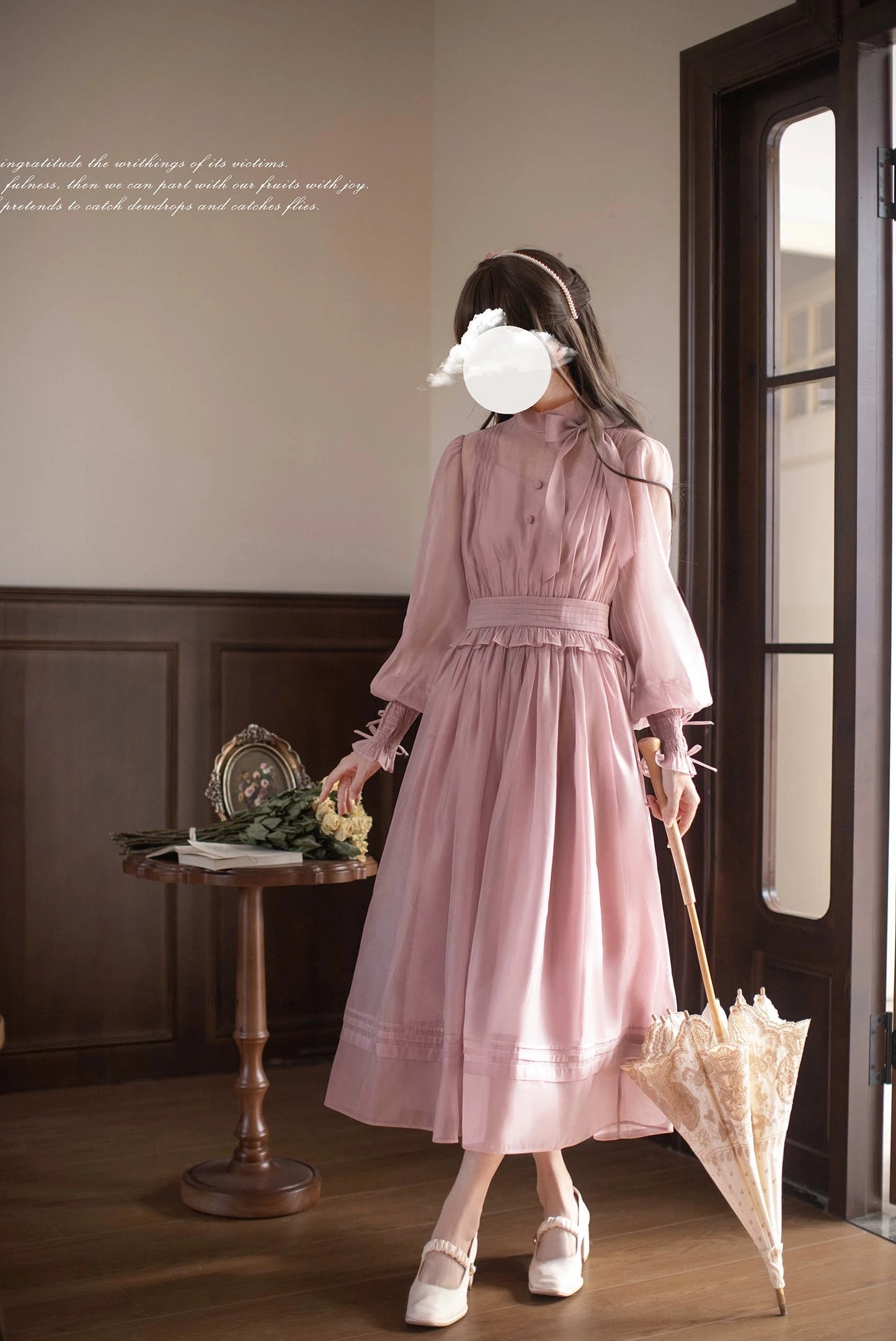 Dusty pink sheer ribbon dress