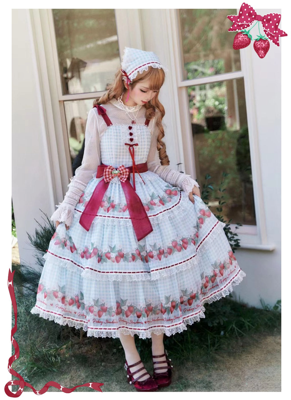 [Pre-orders accepted until 3/5] Have a Picnic, May Strawberry Gingham Check Jumper Skirt