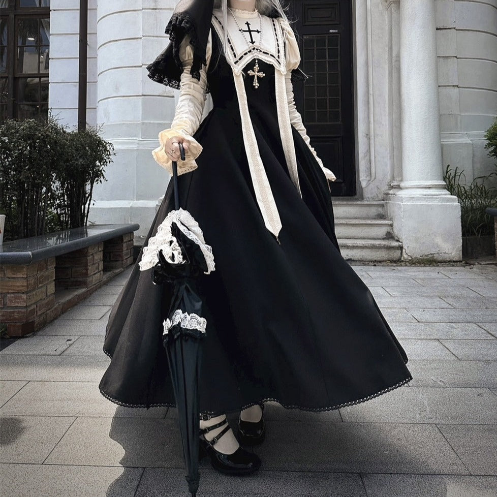 [Resale/Pre-orders until 10/16] Pray on a Moonlight Night Dress, Black x Off-White, Long Length