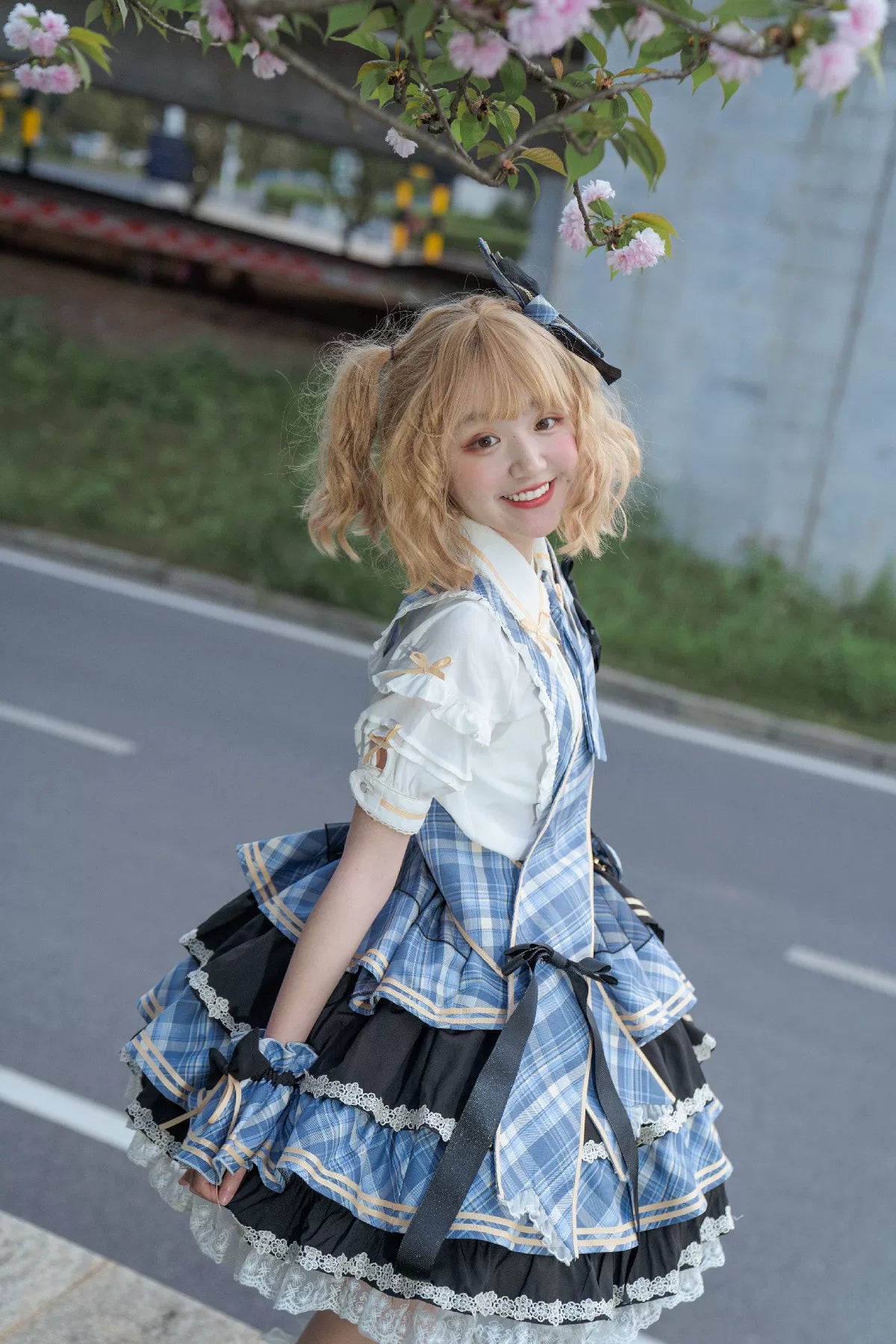 Red Moon チェックとフリルのアイドル風サスペンダースカート フルセット