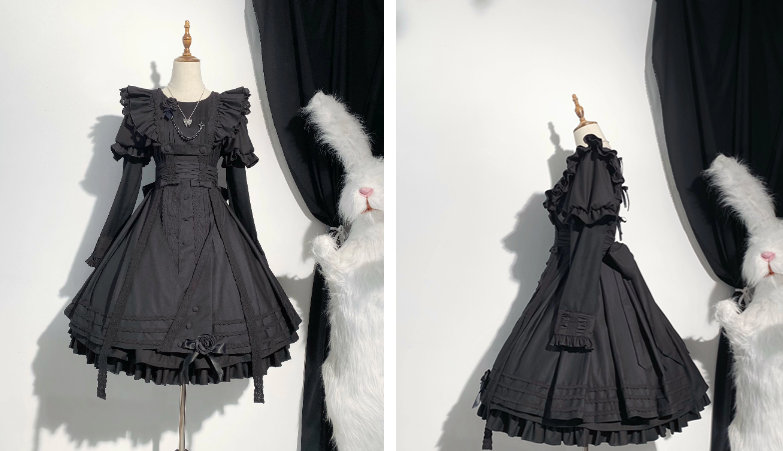 [Sale period has ended] The Sound of a Bell One-piece set with maid style sleeves/Short length