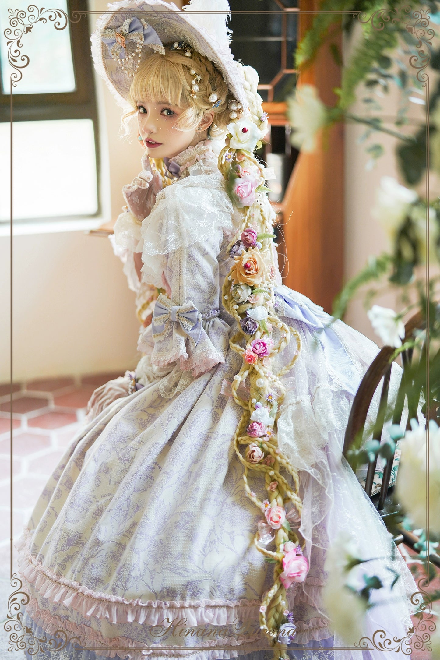 [Pre-orders available until 11/13] Rapunzel-style ribbon and lace luxury long dress