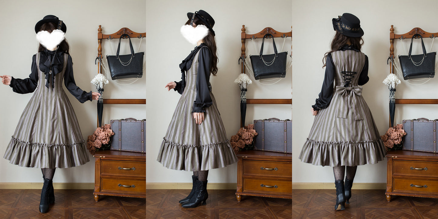 【受注予約12/3まで】Monochrome Reverie ジャンパースカート・ストライプ