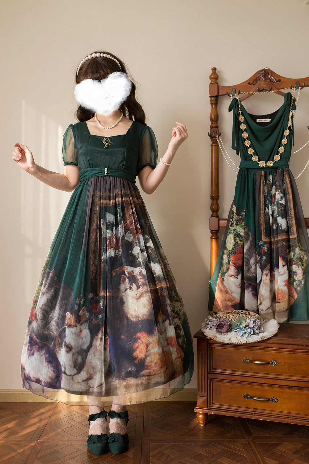 【予約販売】Elegance Greek 油彩画風プリントエンパイアワンピース・新色
