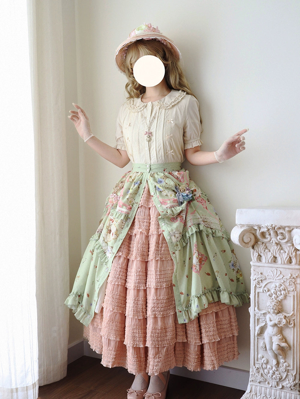 [Pre-orders available until 2/19] Cat Rose Tea Party Long Skirt with Front Opening, Flat Type