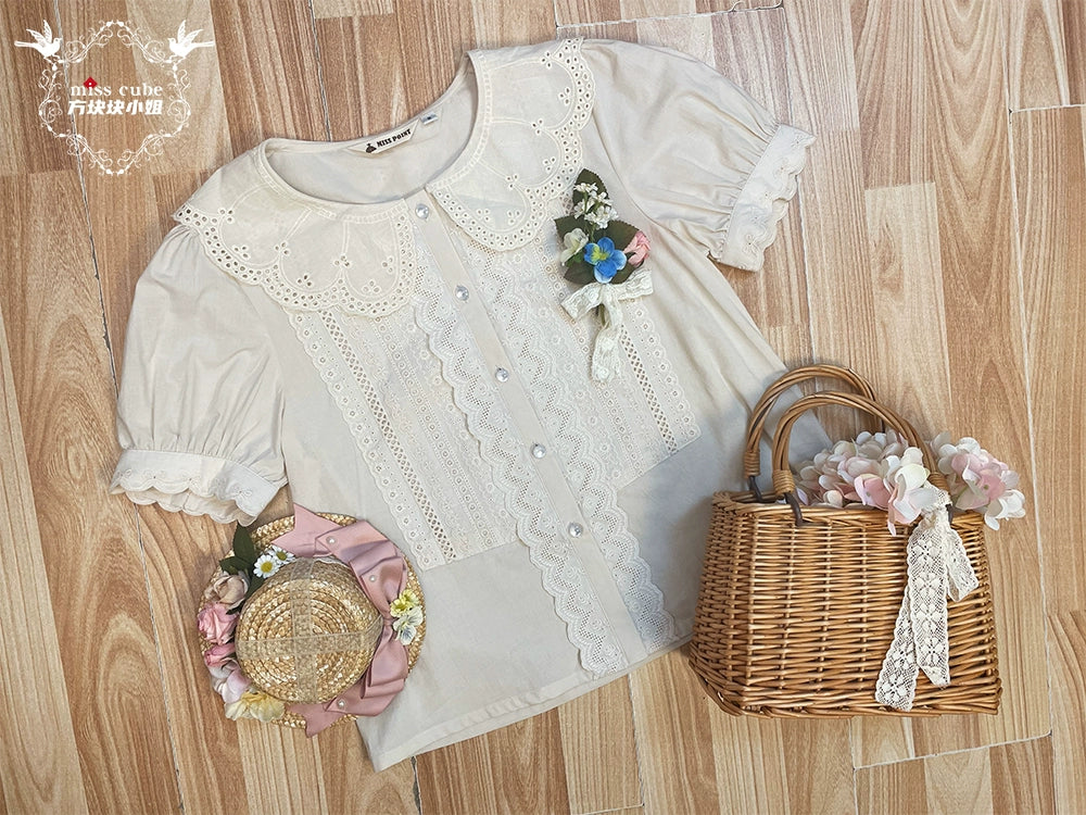 【予約販売】Sweetie Sheep カットワークレースの半袖ブラウス