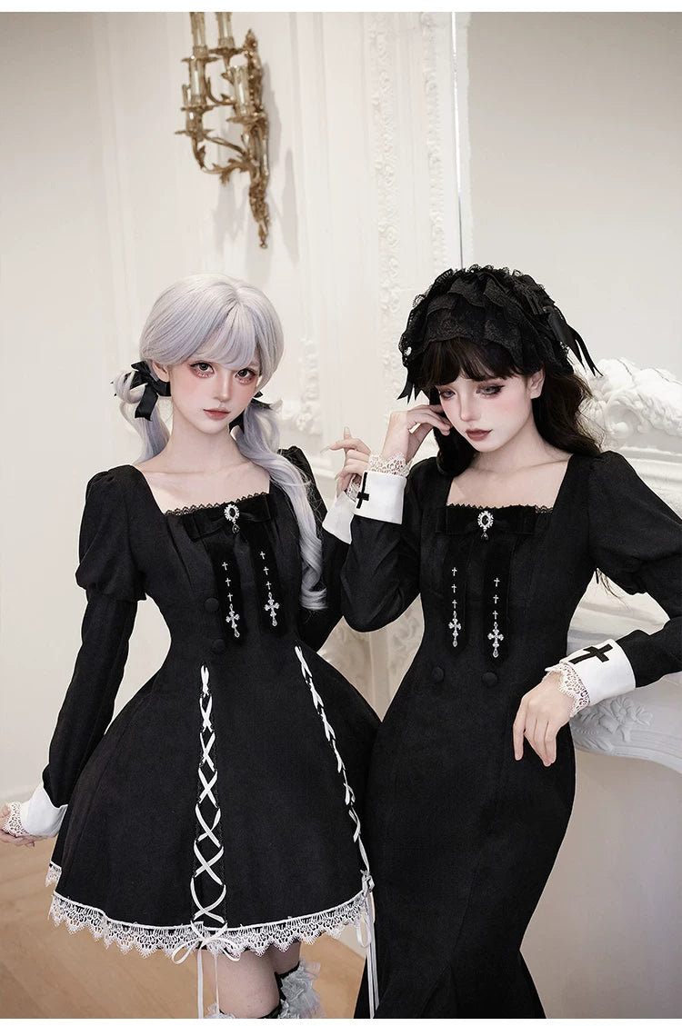 【予約販売】ゴシックレースアップワンピース・ショート丈