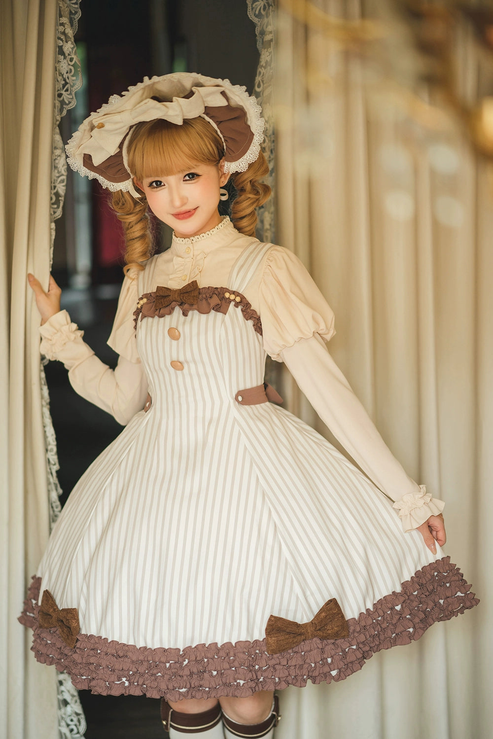 【予約販売】Classic Chocolat Stripe ストライプジャンパースカート・ショート丈