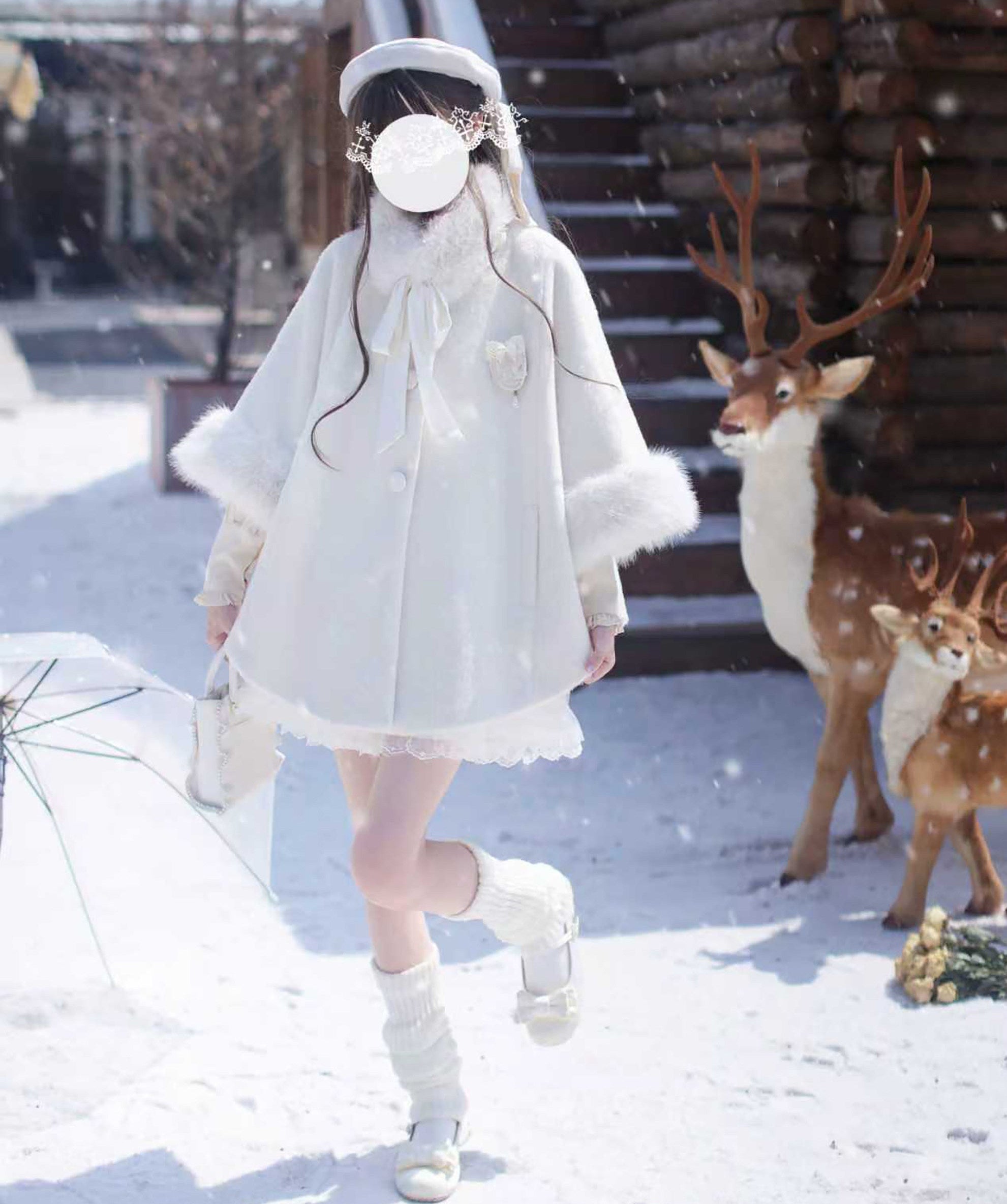 スノーホワイトのファー付きマント – ロリータファッション通販RonRon