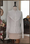 [Pre-order] Ruffled stand-up collar shirred cuff blouse