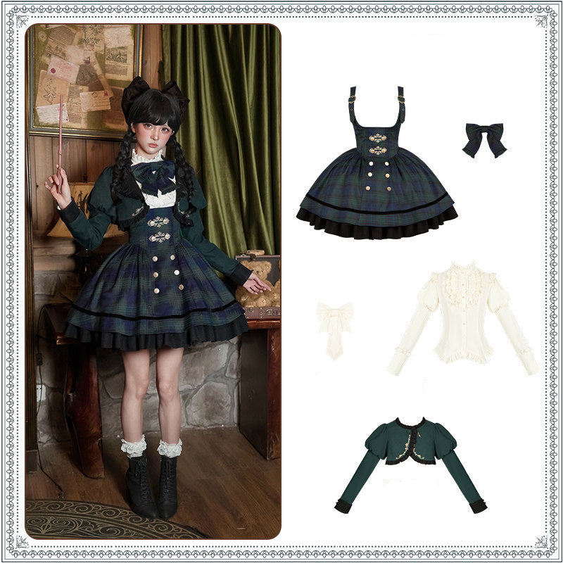 Berlin Letter グリーンチェックのジャンパースカート・ショート丈