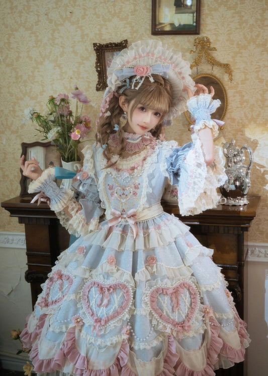 【受注予約2/12まで】Antique Cake ハートのロリィタドレス・パステルブルー