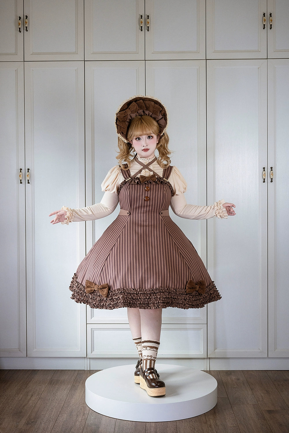 【予約販売】Classic Chocolat Stripe ストライプジャンパースカート・ショート丈