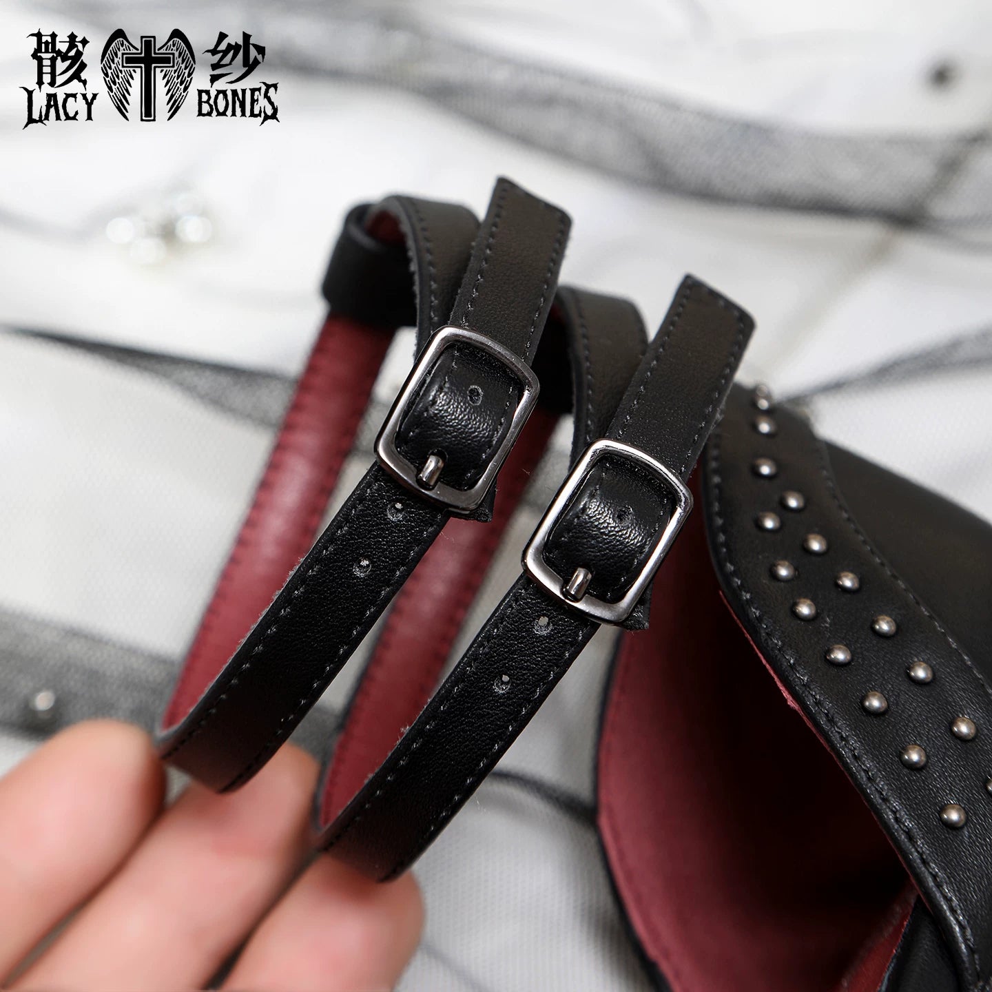 【Twilight Stud Vow】鋲×レース ダークゴシックポインテッドトゥパンプス