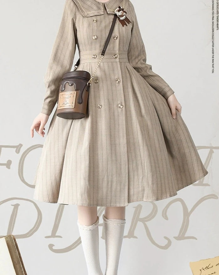 Forest Diary ストライプクラシカルコートワンピース リボンカチューシャ付き