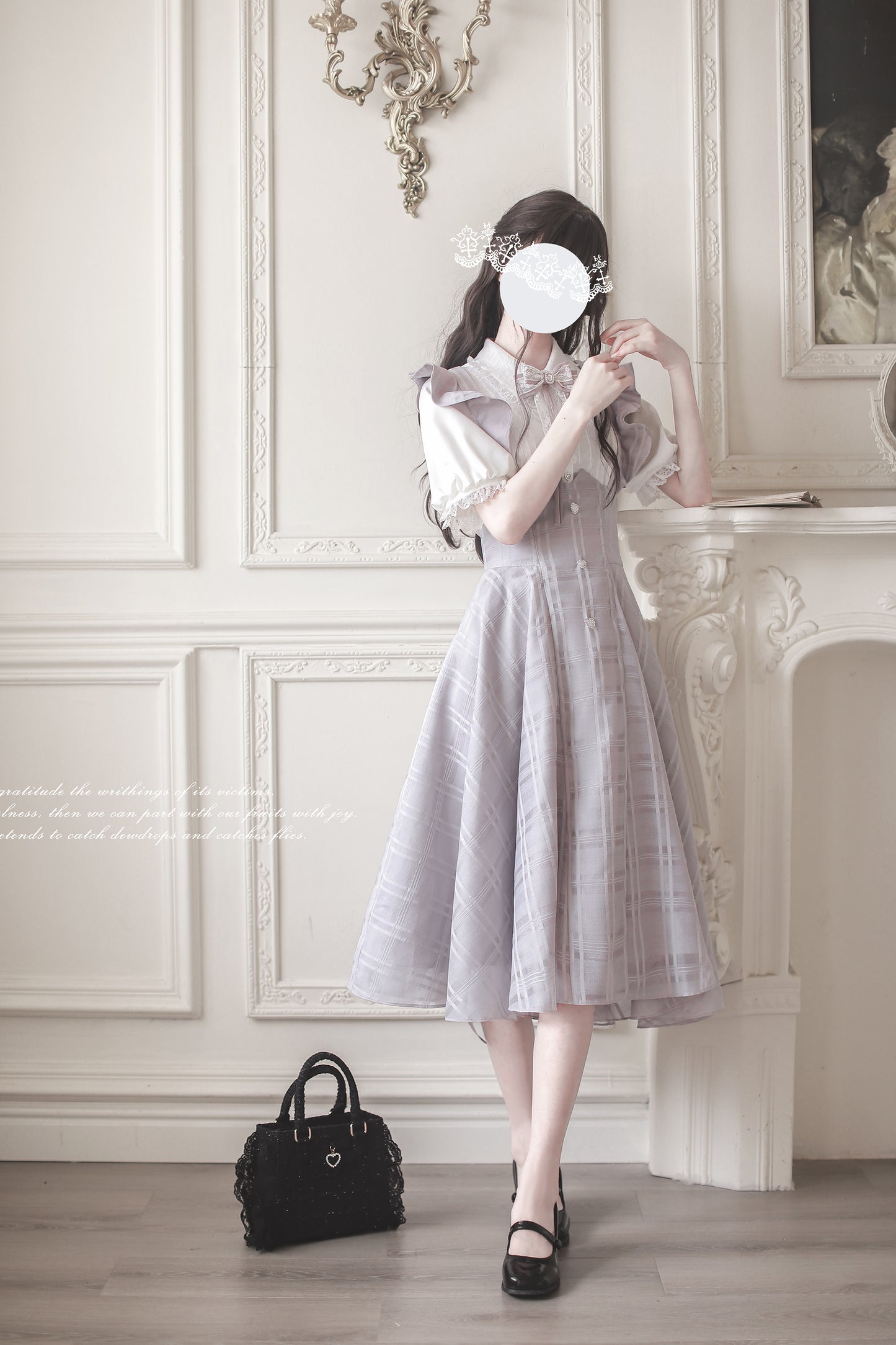 Monochrome Heart チェック柄ジャンパースカートセット・ロング丈