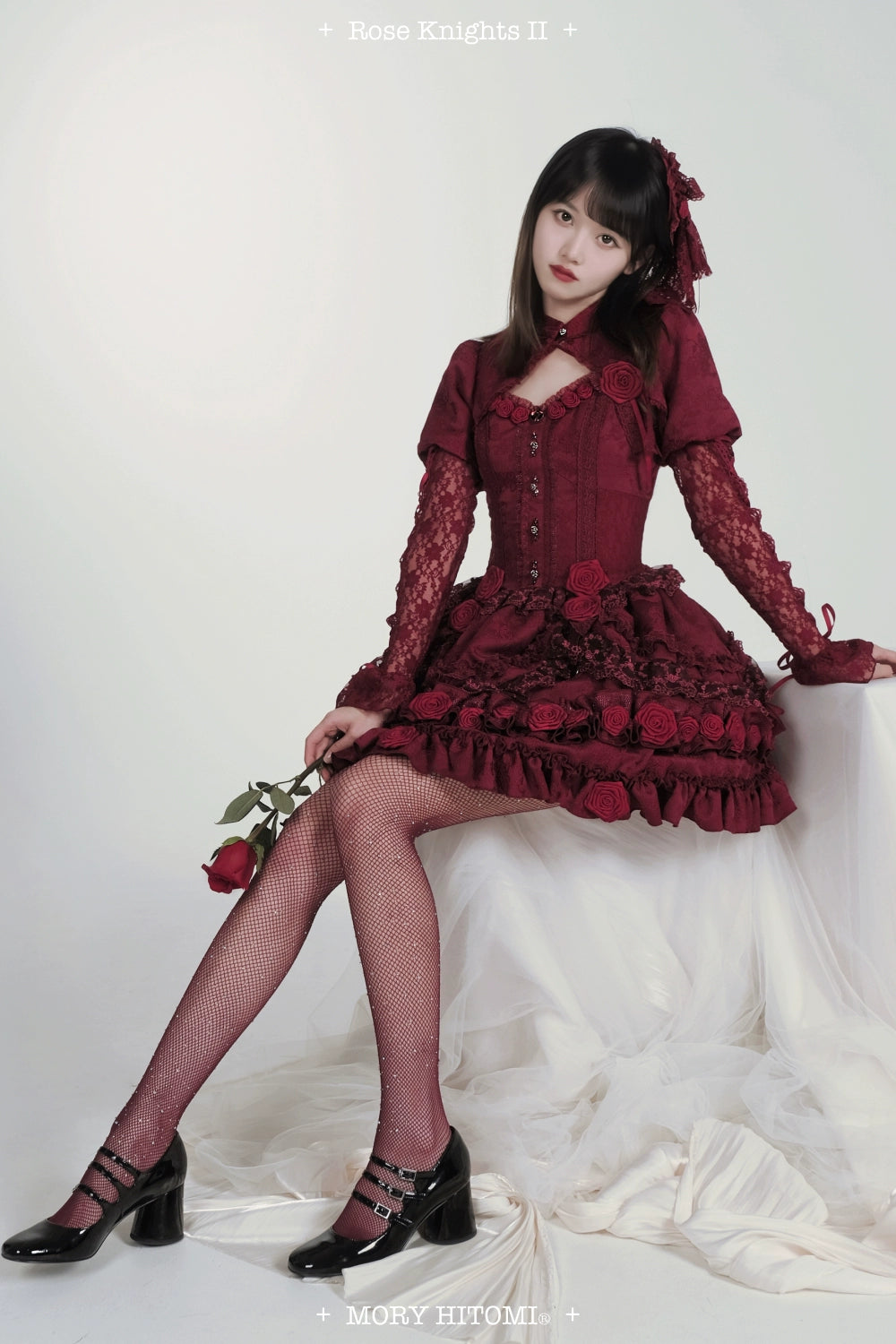 [Pre-orders available until 1/8] Rose Knight II Jacquard Lace Jumper Skirt and Bolero - Red