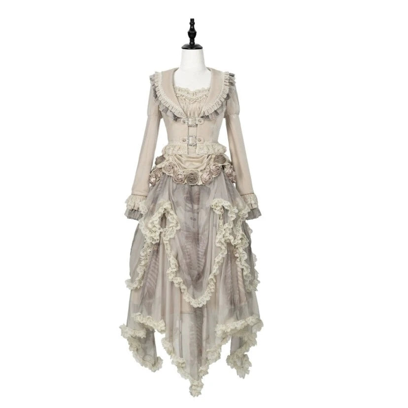 [Sale period ended] Rose Knight III Satin and organdy gothic dress [Champagne]