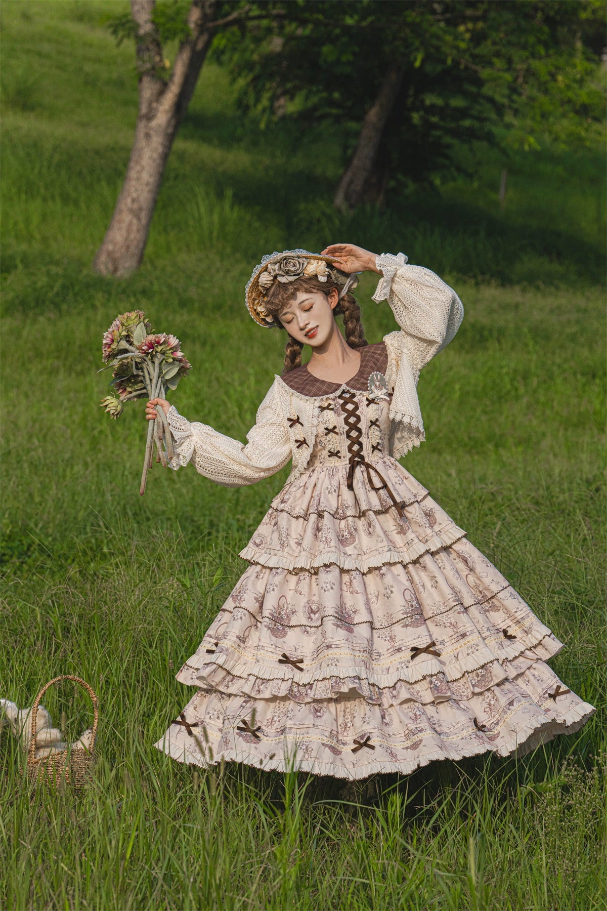 Flower Basket Country style jumper skirt and cardigan