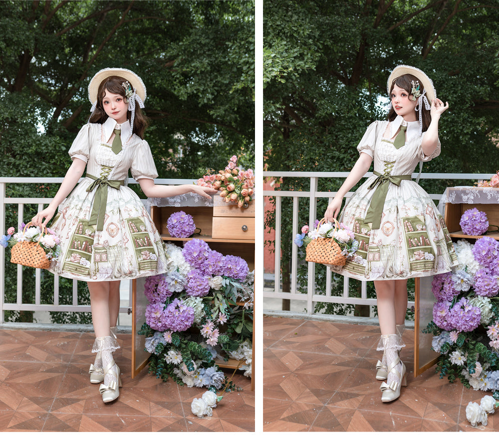 Green Room スクエアネックネクタイ付きワンピース