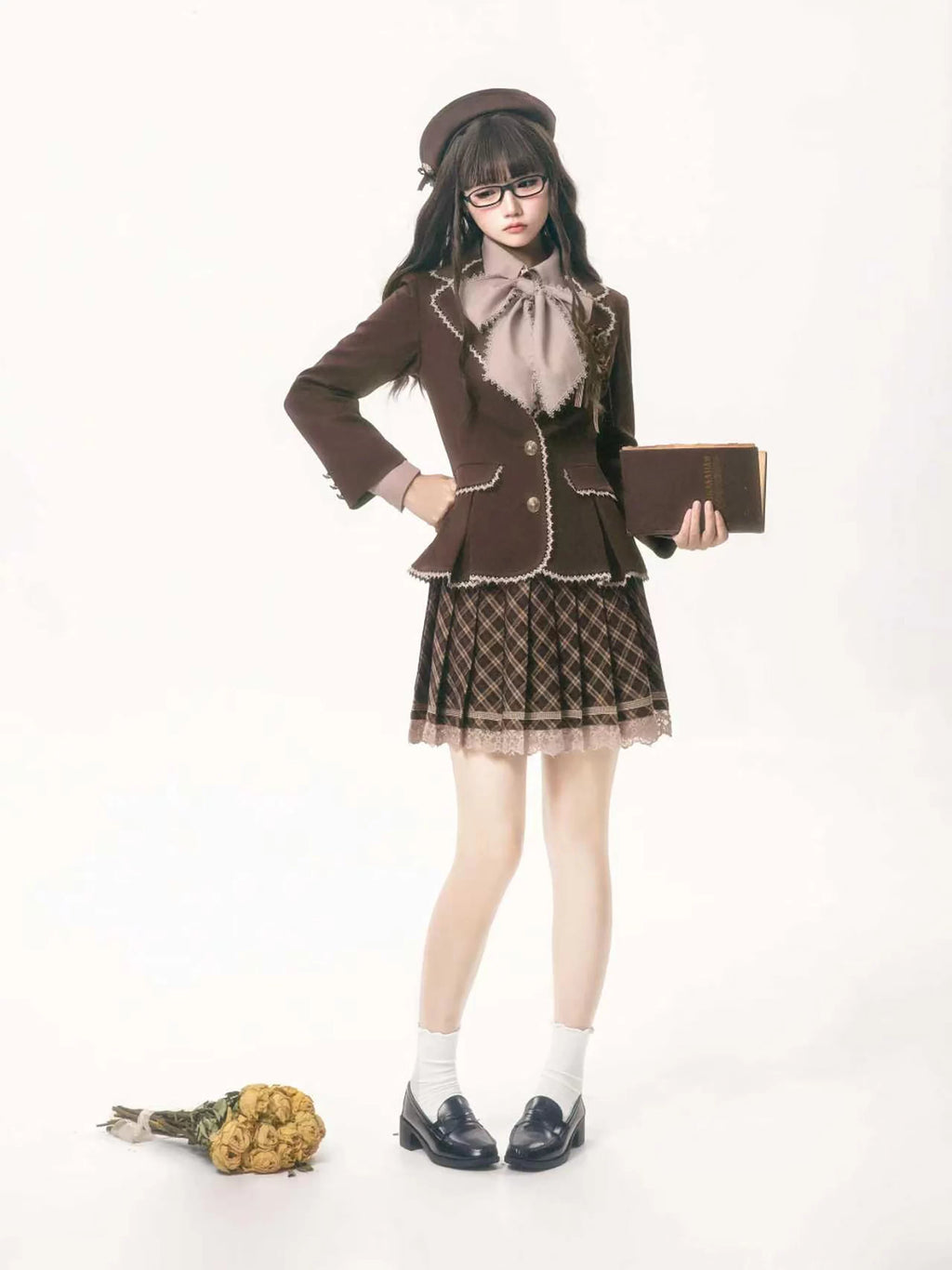 Classical Chocolate 学院風ジャケット・ブラウス・スカート・ベレー帽単品