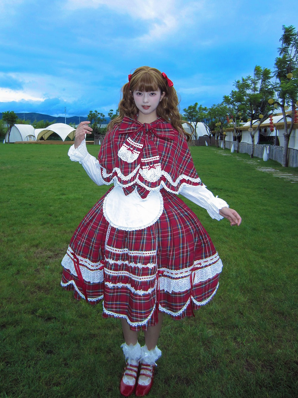 【受注予約10/15まで】Checkered Petal Rabbit リボンジャンパースカート