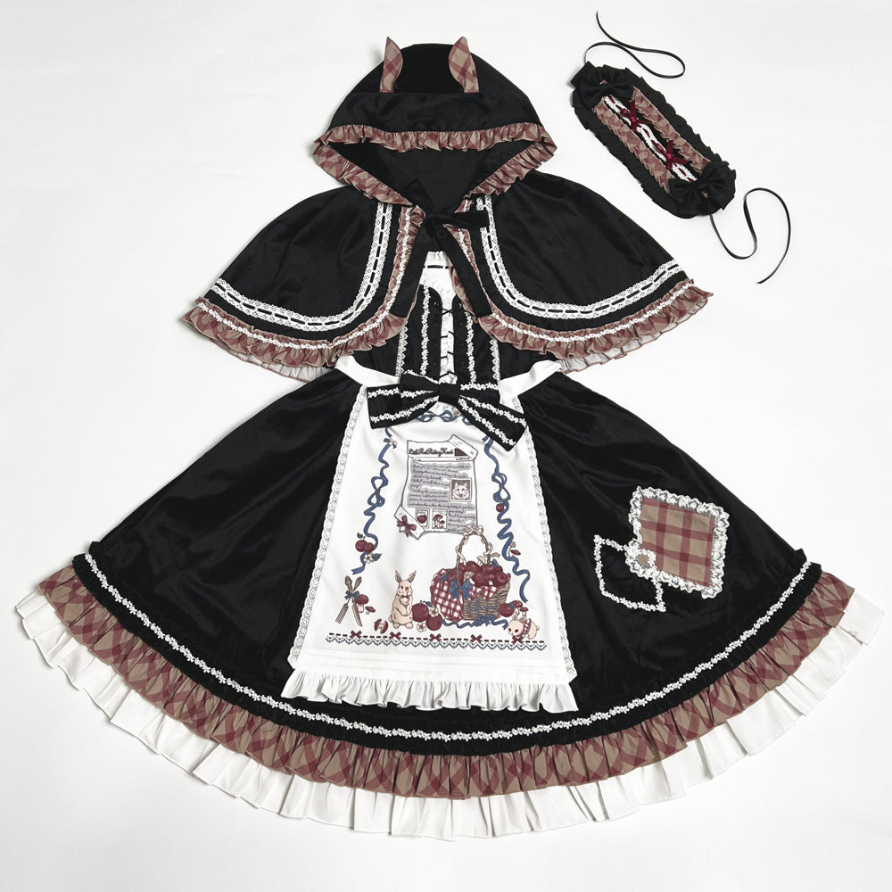 レトロガーリージャンパースカート エプロンとケープ付き 全2色