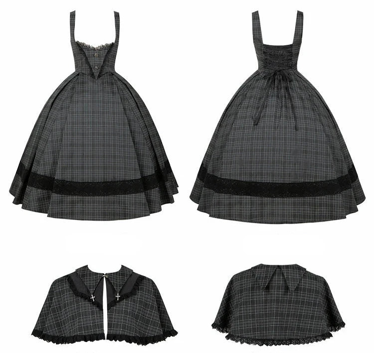 Nameless Letter Grey check jumper skirt and cape