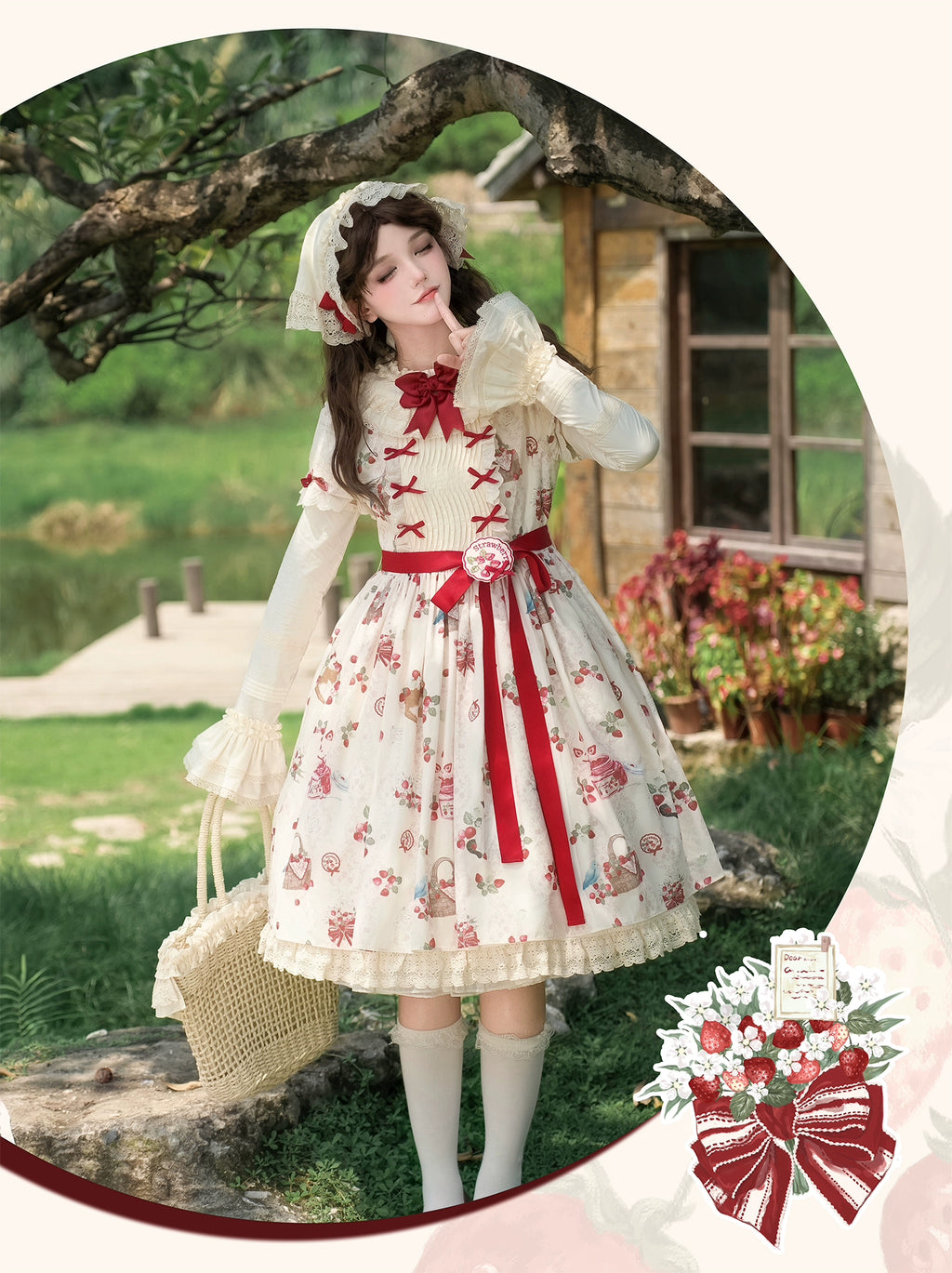 【受注予約8/14まで】 Strawberry Whisper プリント半袖ワンピース