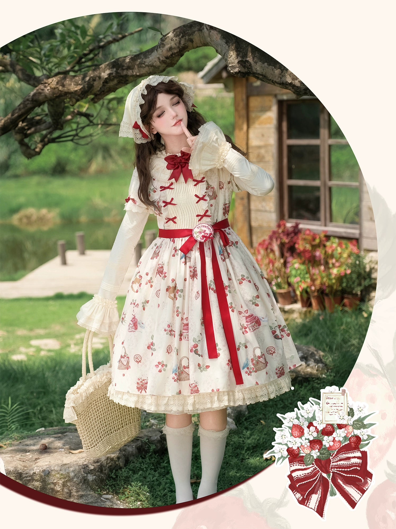 【受注予約8/14まで】 Strawberry Whisper プリント半袖ワンピース
