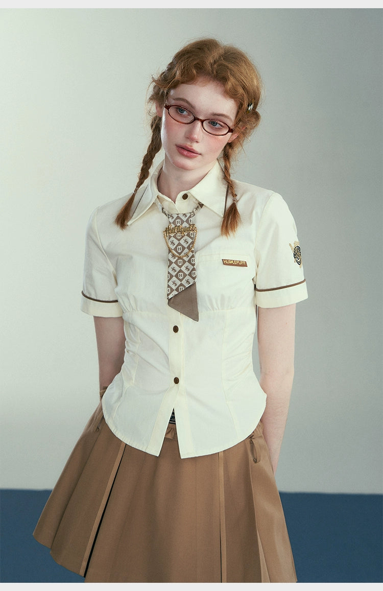 [Pre-order] Hogwarts School of Witchcraft and Wizardry Lined Waist Shaved Short Sleeve Blouse
