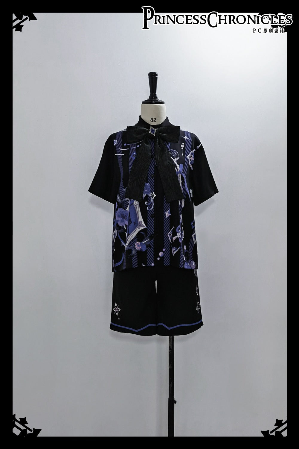 【予約販売】皇子系 青紫のレトロプリントブラウス