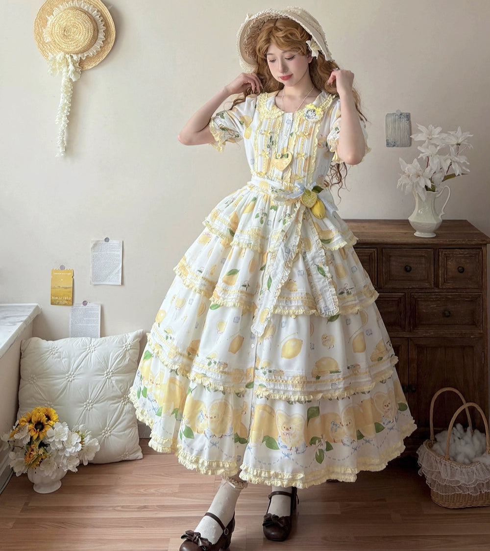 【予約販売】Lemon Sweetie プリント半袖ワンピース・ラグジュアリータイプ