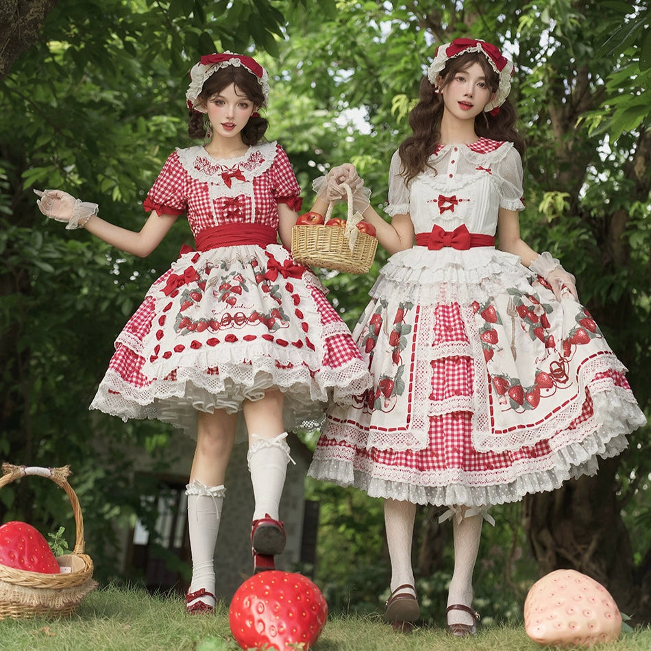 【受注予約8/18まで】Strawberry Sunshine Picnic  カントリー風ジャンパースカートとエプロン