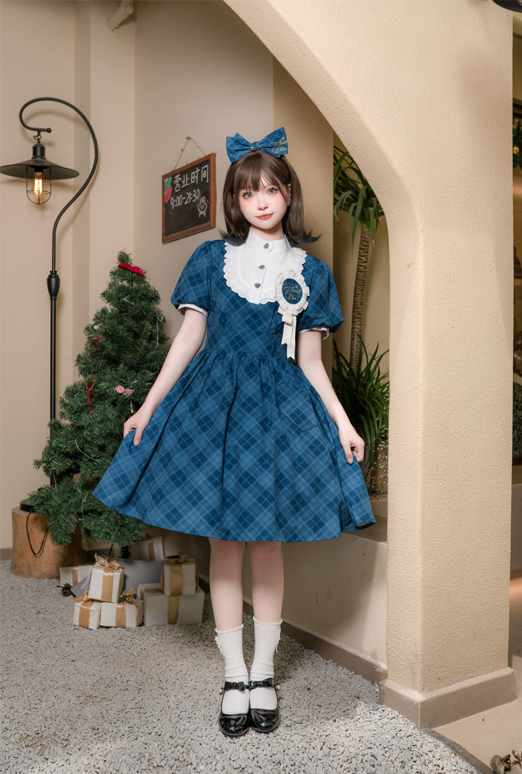 レトロガール サマーチェックワンピース リボンカチューシャ付き