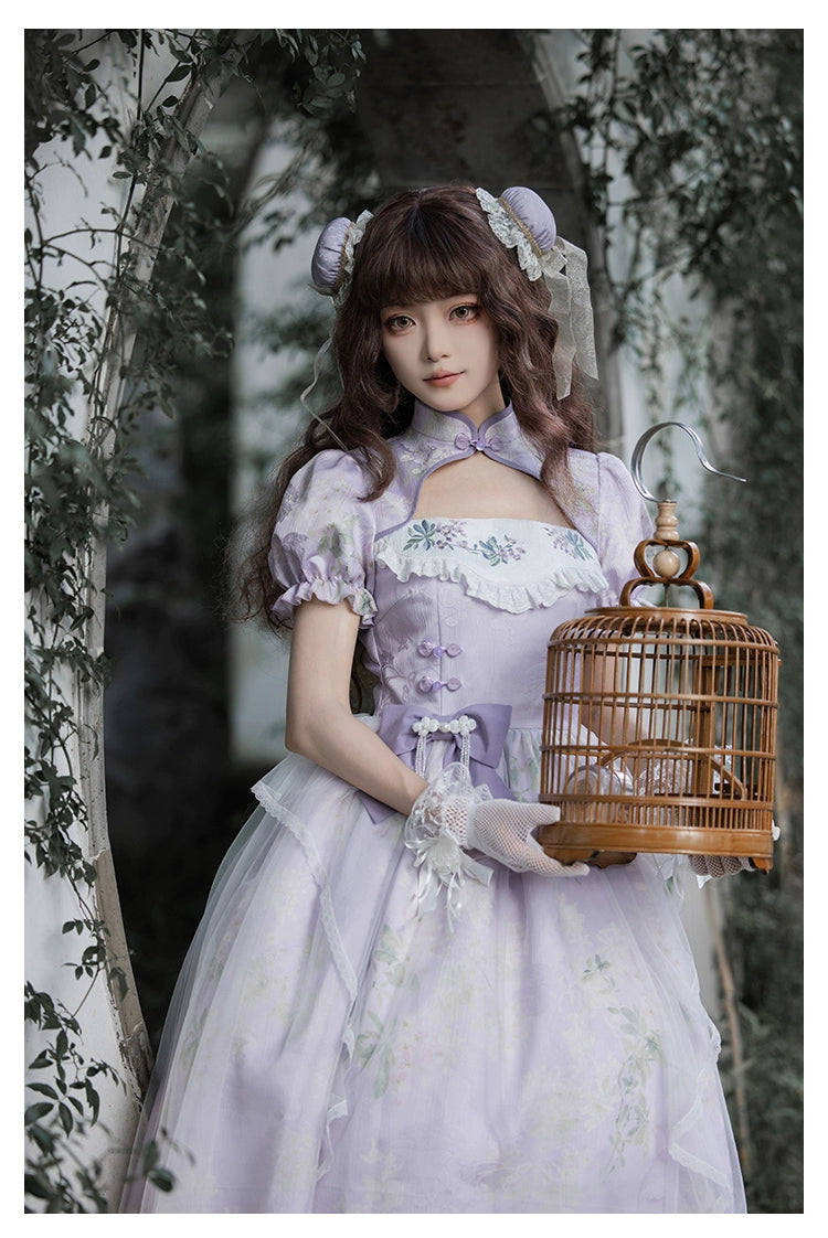 Lilac embroidery Mao collar Hana Lolita dress